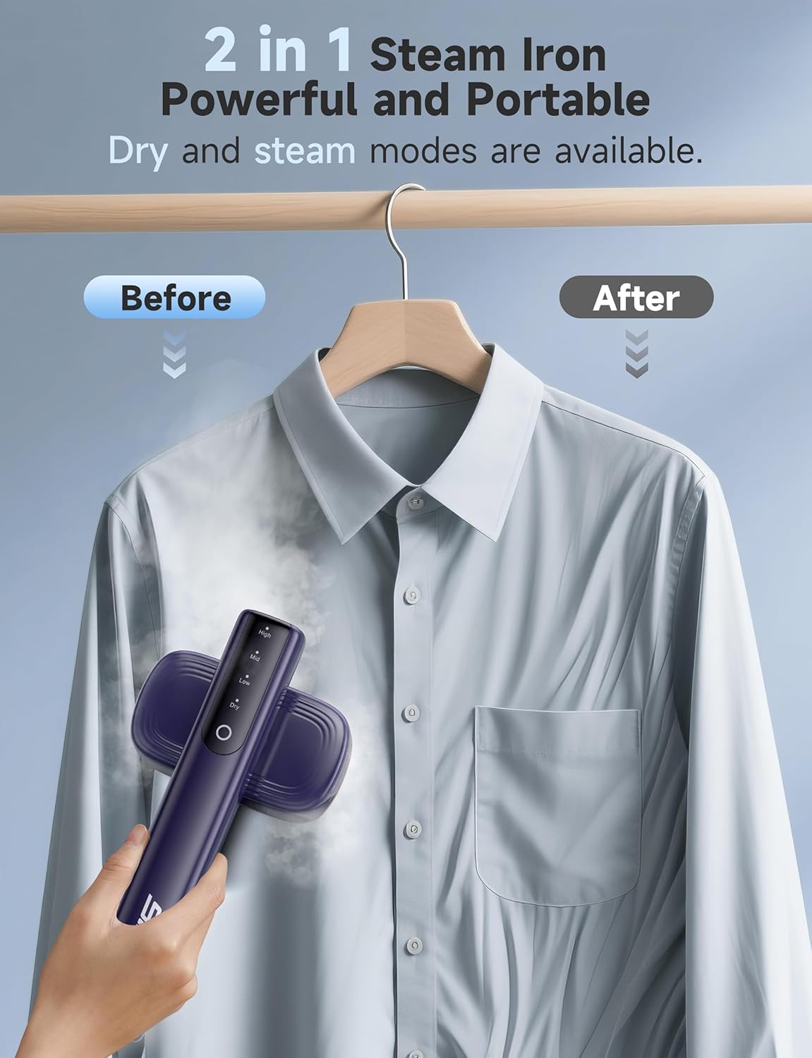 Powerful 1200W Portable Clothes Steamer by [Brand Name] - Fast 15s Heat-Up, 100ml Tank, 20 Min Continuous Steam | Ideal for Travel & Home