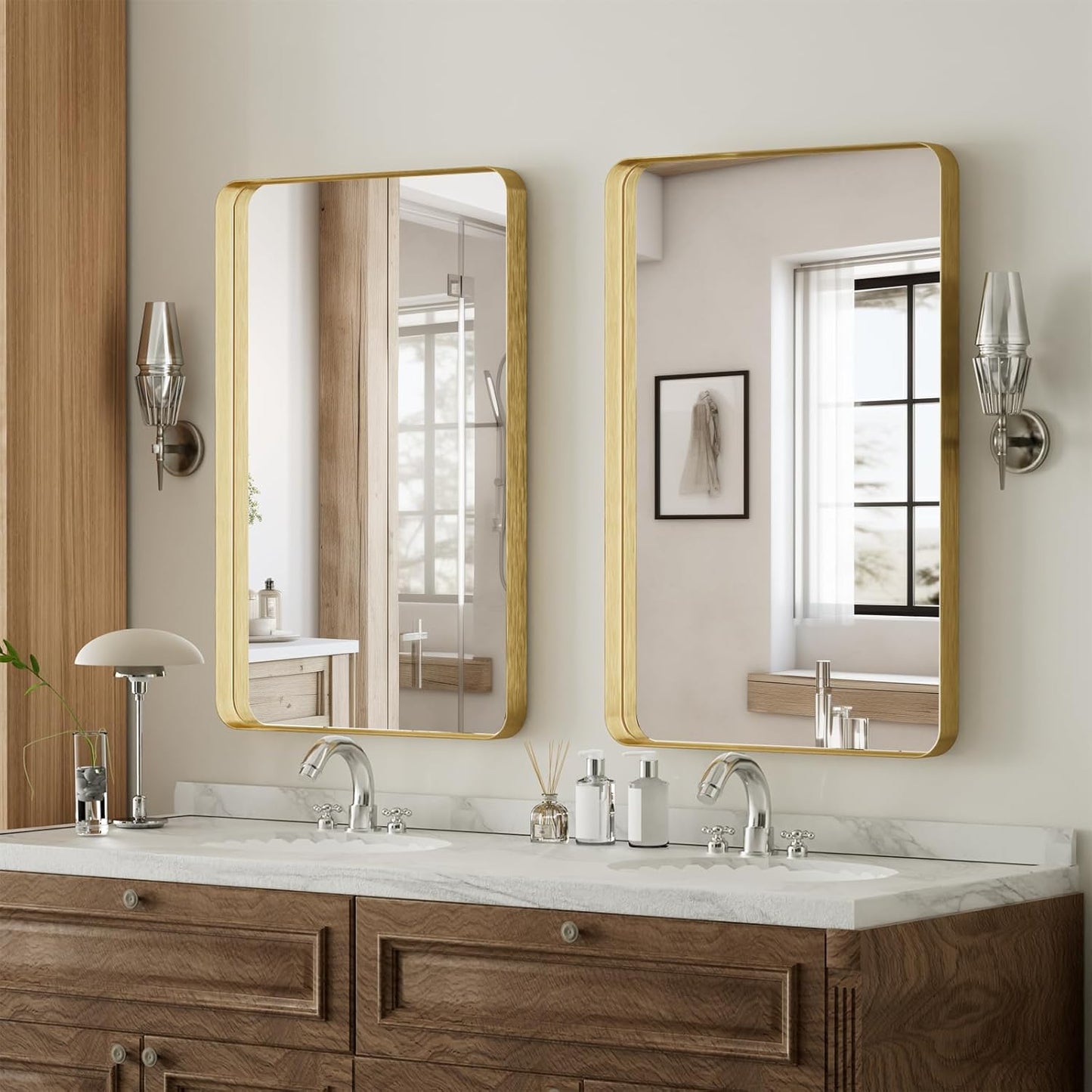 VooBang Gold Bathroom Mirror - 20x30 Inch Modern Deep Frame | Versatile Hanging or Leaning Design
