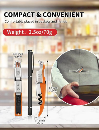 CORKAS Wine Key - Professional Handcrafted Heavy Duty Waiter Corkscrew, Compact Wine Opener with Double Hinged, Foil Cutter and Bottle Opener, Gifts for Servers, Sommelier, Bartenders - Orange