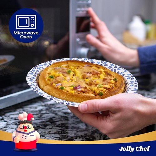 JOLLY CHEF 10-Inch Heavy Duty Disposable Paper Plates - 140 Count, Soak Proof & Cut Proof