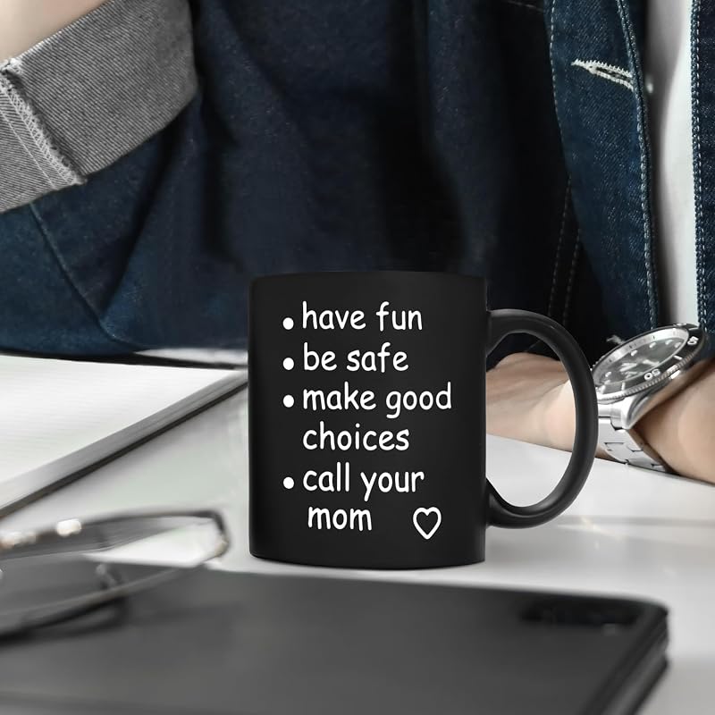 Black 11 Oz Funny Call Your Mom Coffee Mug – Ceramic Gag Gift for College Freshmen, Graduation