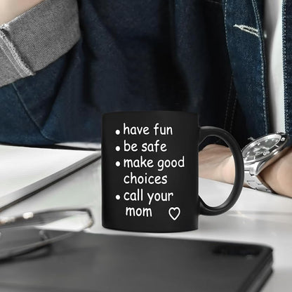 Black 11 Oz Funny Call Your Mom Coffee Mug – Ceramic Gag Gift for College Freshmen, Graduation