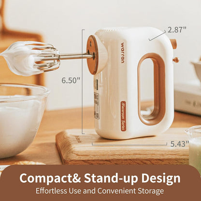 Skiennix 300W Electric Hand Mixer - Powerful Quiet DC Motor for Baking & Cake Making | Compact White Design