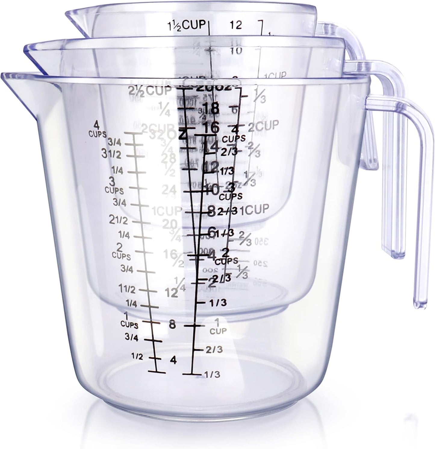 Measuring Cups Set - BPA-Free Plastic Liquid Measuring Cups with Spout | 3-Piece Clear Set