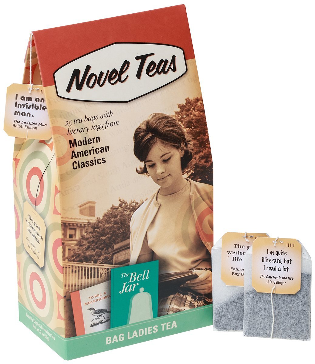 Novel Teas - Book Lover's Gift of Modern American Classics Tea contains 25 teabags individually tagged with literary quotes for the book lover, made with the finest English Breakfast tea.