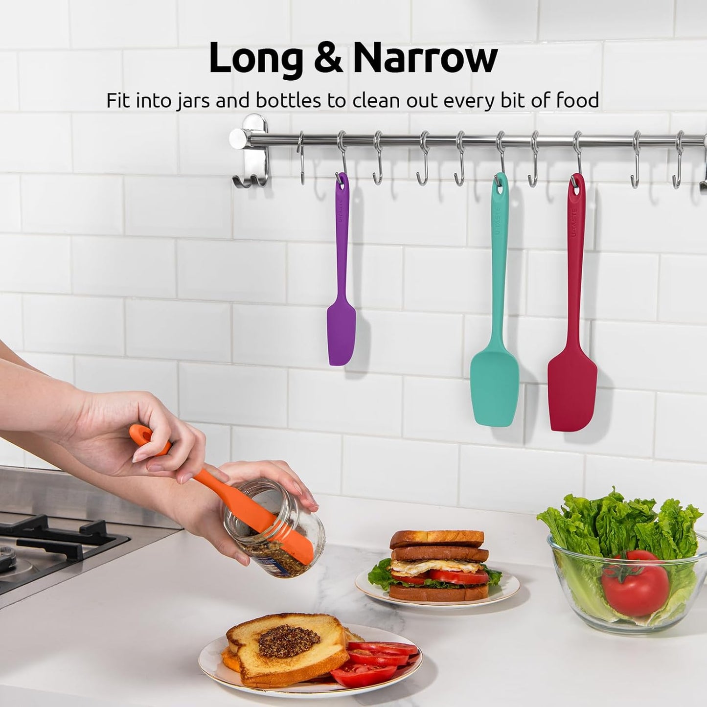 U-Taste Silicone Spatula Set - High Heat Resistant 600ºF Food Grade Rubber Kitchen Utensils | 4PCS Multicolor