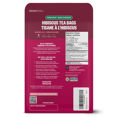 FGO Organic Hibiscus Tea - Caffeine-Free Eco-Conscious Tea Bags | 100 Count Pack