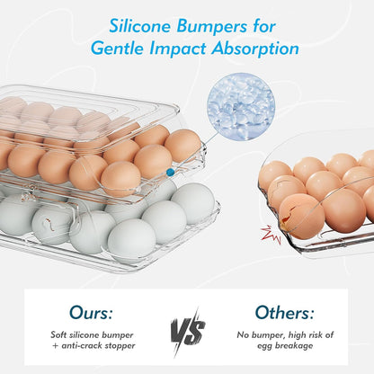 Skiennix Egg Holder - Foldable Automatic Rolling Container for Refrigerator | Large-Capacity, Clear Plastic (3 Dozen)