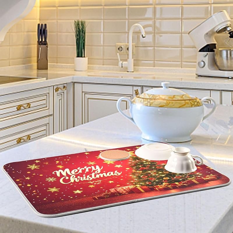 Christmas Dish Drying Mat 18x24in - Quick-Absorb Dish Rack Pad for Kitchen (Variation: Christmas #9+18x24in)