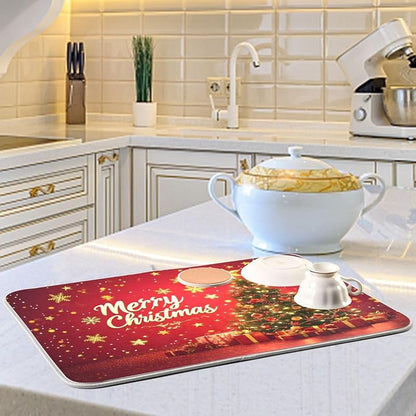 Christmas Dish Drying Mat 18x24in - Quick-Absorb Dish Rack Pad for Kitchen (Variation: Christmas #9+18x24in)