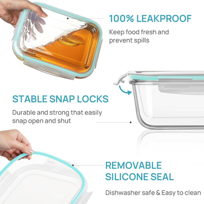 Vtopmart Large Glass Food Storage Containers - 122oz & 50oz with Airtight Lids | BPA-Free for Meal Prep & Roasting