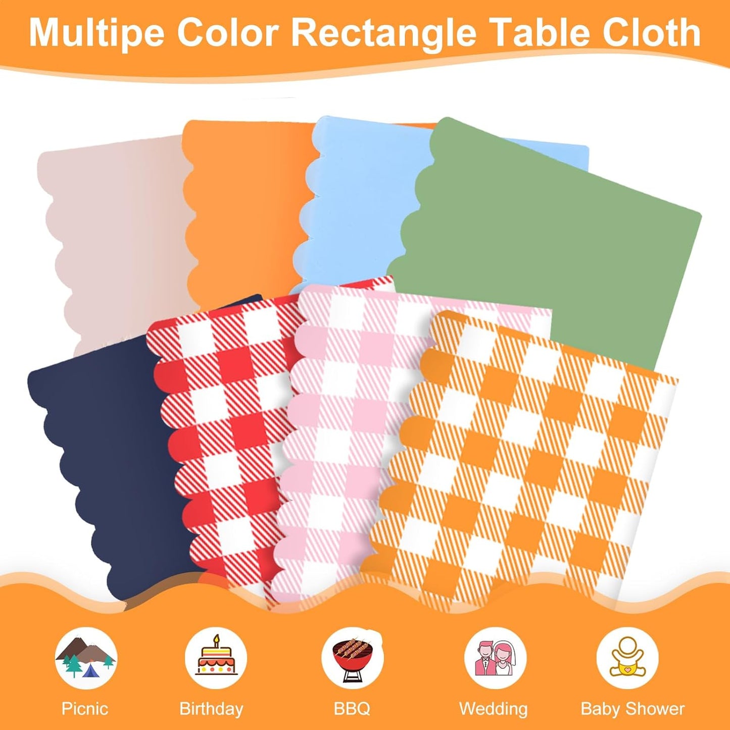 Regine Switzerland 12 Pack Orange Gingham Tablecloths - 54 x 108 Inch Waterproof Disposable Covers for Parties & Picnics