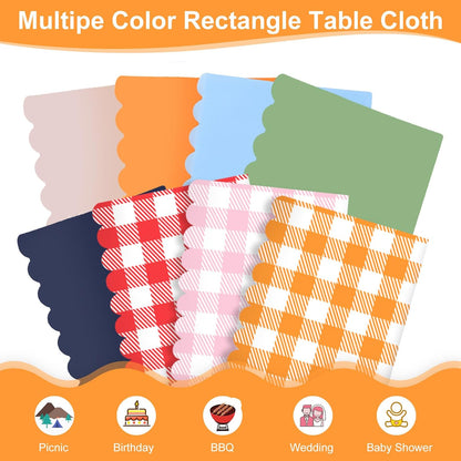 Regine Switzerland 12 Pack Orange Gingham Tablecloths - 54 x 108 Inch Waterproof Disposable Covers for Parties & Picnics