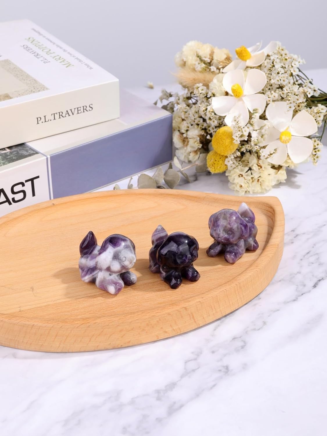 PESOENTH Purple Amethyst Crystal Dog Ornament Dog Lovers Gifts for Women Christmas Birthday,Cute Amethyst Stone Puppy Dogs Figurine Statue Home Room Decor,1.5"