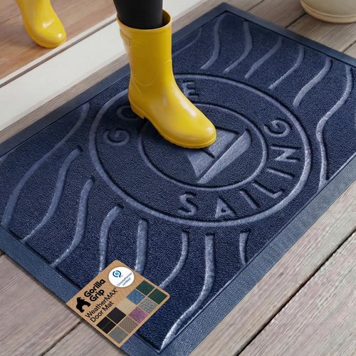 GORILLA GRIP Waterproof All-Season WeatherMAX Doormat - Stain & Fade Resistant, Easy Clean, 29x17, Blue Sailing