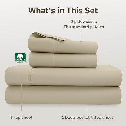 California Design Den Soft 100% Cotton Bed Sheets - Award-Winning 400 TC Full Set, Silky Smooth & Breathable - Beige