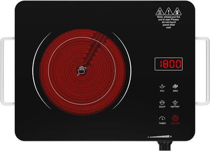 Nafewin Portable Electric Cooktop - 1800W Infrared Single Burner with Knob Control & 4-Hour Timer