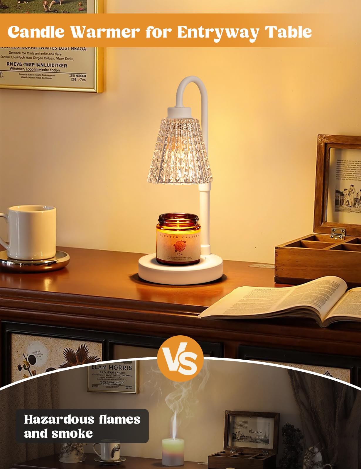 White Crystal Candle Warmer Lamp with Timer, Dimmable Candle Warmer for Jar Candles, Height Adjustable Wax Melts Warmer, Birthday Gifts for Women Mom, House Warming Gifts New Home Decor