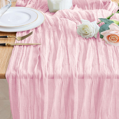 Wokceer Pink Cheesecloth Table Runner - 10FT Blushing Pink Boho Style for Weddings & Parties