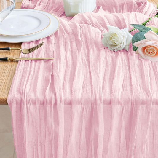 Wokceer Pink Cheesecloth Table Runner - 10FT Blushing Pink Boho Style for Weddings & Parties