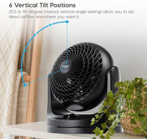 IRIS USA WOOZOO Desk Fan - Oscillating Air Circulator with 3 Speeds & 112° Tilt - Quiet & Compact for Bedroom, Office, Black