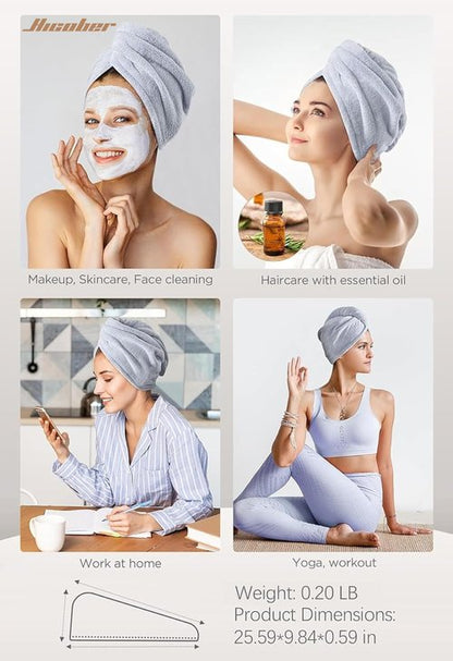 Hicober Microfiber Hair Towel, 3 Packs Hair Turbans for Wet Hair, Drying Hair Wrap Towels for Curly Hair Women Anti Frizz (Grey,Blue,Grey)