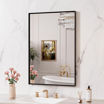 LOAAO Black Bathroom Mirror - 24" X 36" Rectangle Vanity Mirror | Modern Design, Easy to Install, Versatile Hanging