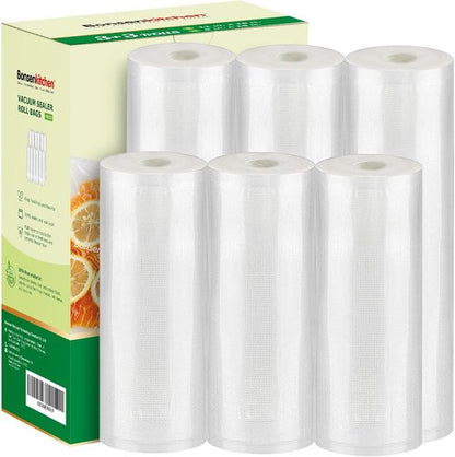 Bonsenkitchen Vacuum Sealer Bags - 3 Rolls 11" x 16' & 3 Rolls 8" x 16' - BPA Free, Commercial Grade, Easy Storage