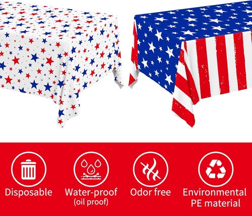 Gatherfun 4th of July Party Supplies Set - American Flag Theme Kit for Independence Day | 2 Disposable Tablecloths