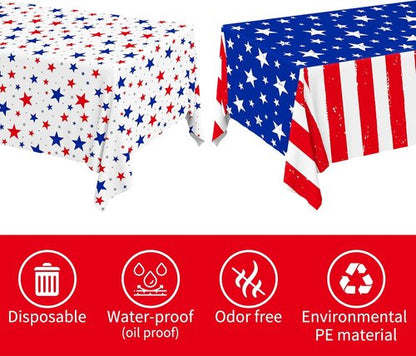 Gatherfun 4th of July Party Supplies Set - American Flag Theme Kit for Independence Day | 2 Disposable Tablecloths