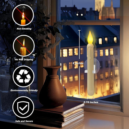 Skiennix 6 Pcs Sensor Window Candles - Flickering LED Lights with Suction Cups | Warm Yellow Glow for Xmas Decor