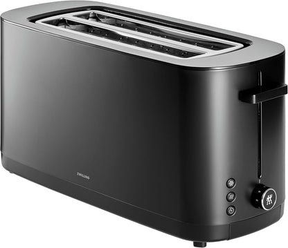 ZWILLING Enfinigy 4-Slice Long Slot Toaster - Extra Wide 1.5" Slots for Bagels & Toast | Sleek Black Finish
