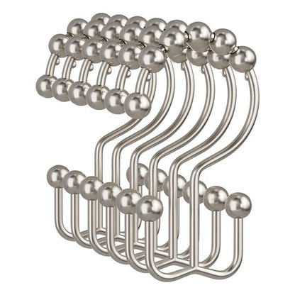 Amazer Shower Curtain Hooks, 12PCS Rust-Resistant Metal Double Shower Curtain Rings for Curtain Rolling Shower Hooks, Shower Rings for Bathroom Shower Curtain Rod, Nickel