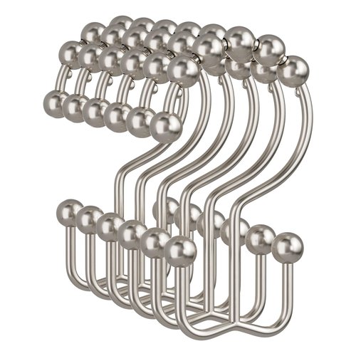 Amazer Shower Curtain Hooks, 12PCS Rust-Resistant Metal Double Shower Curtain Rings for Curtain Rolling Shower Hooks, Shower Rings for Bathroom Shower Curtain Rod, Nickel