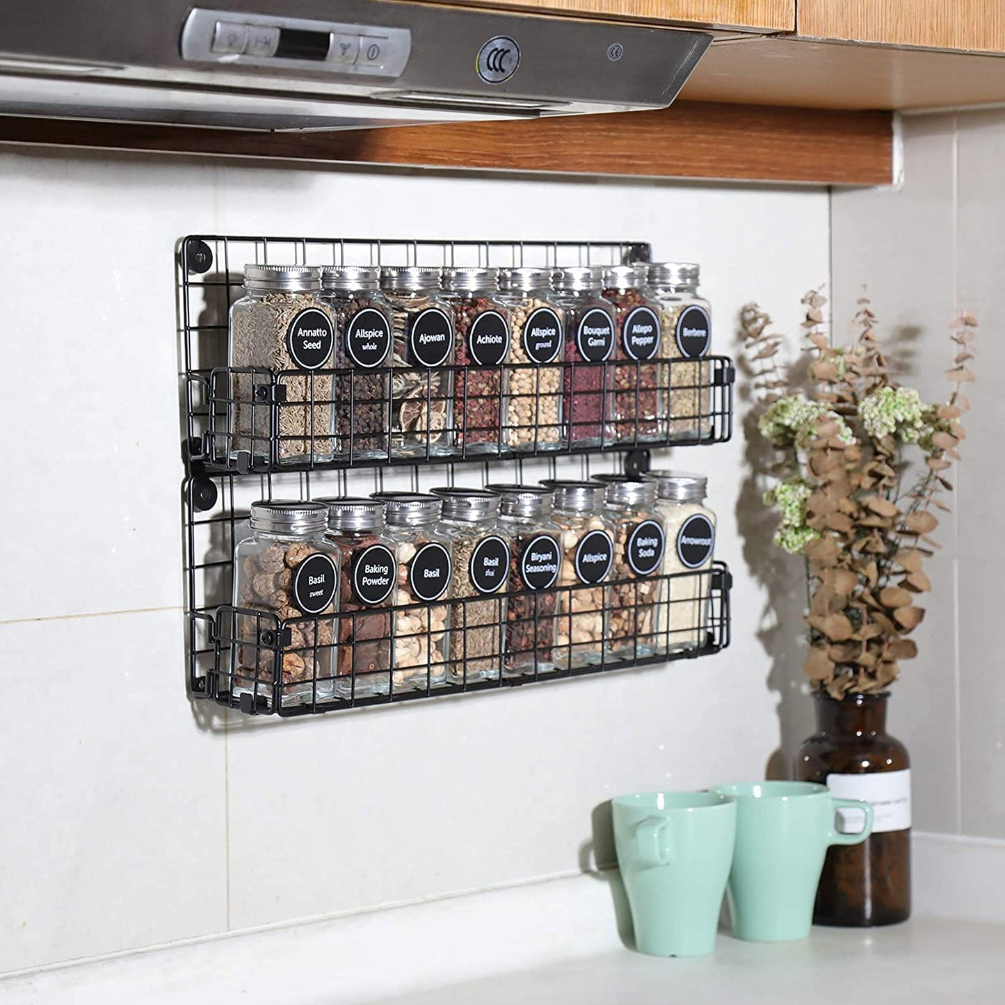 X-cosrack Spice Rack Organizer, 5-Tier Wall Spice Rack, Stackable Hanging Spice Jars Storage Racks, Great for Kitchen and Pantry, Up to Storage 48 Jars(Patent No.:D909138S)