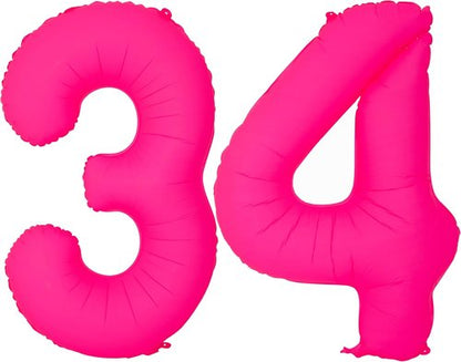 Fluorescent Pink 34th Birthday Balloons - 40" Helium Foil Decorations for Boys & Girls