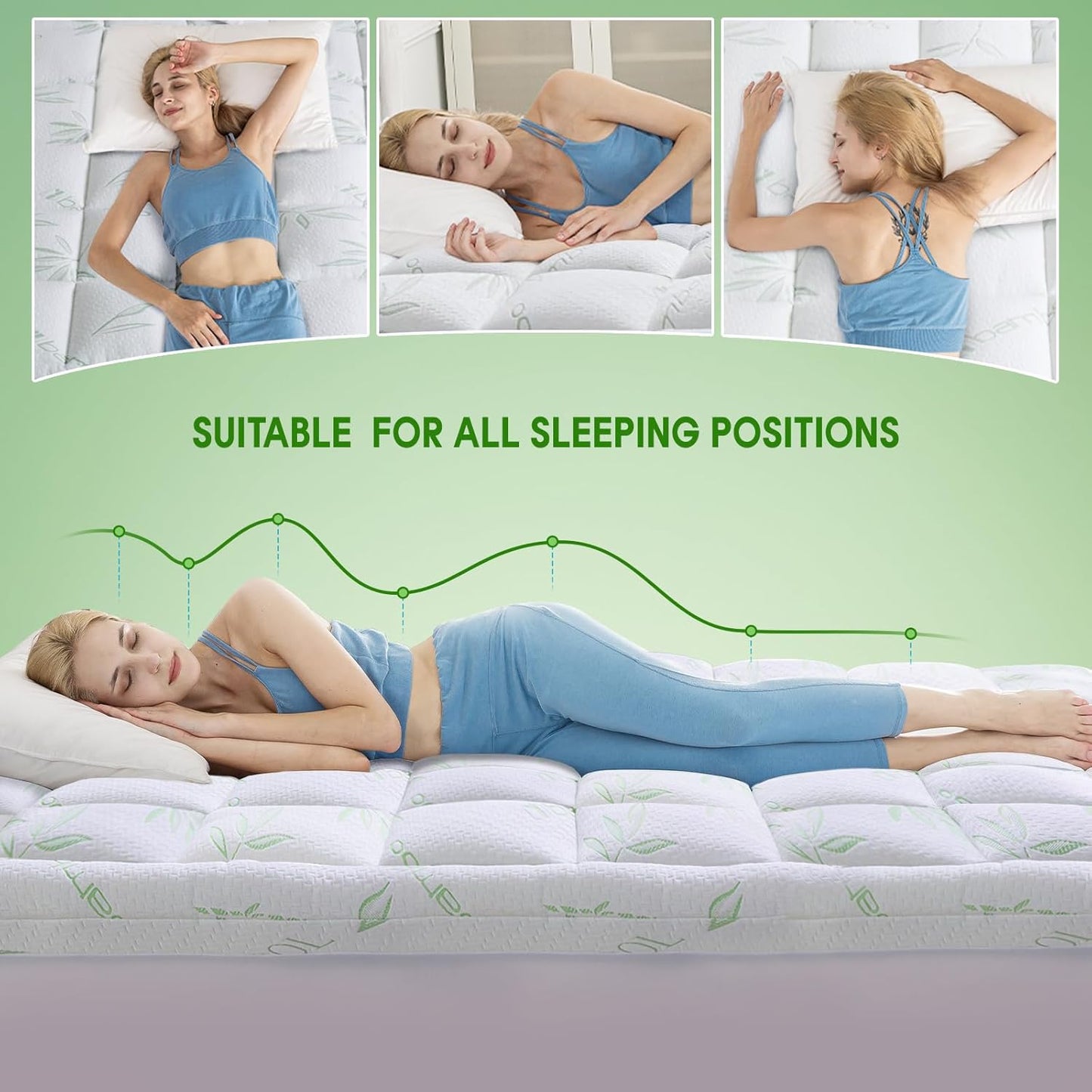WhatsBedding Queen Mattress Topper - Soft Pillow Top with Deep Pocket & 7D Spiral Fiber Filling