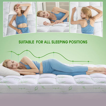 WhatsBedding Queen Mattress Topper - Soft Pillow Top with Deep Pocket & 7D Spiral Fiber Filling