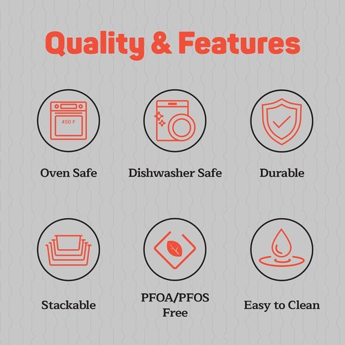 Emporio Kitchen Nonstick Baking Pan Set - Carbon Steel Bakeware with Red Silicone Handles | Oven Safe Up to 450°F, Set of 6 - Black