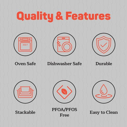 Emporio Kitchen Nonstick Baking Pan Set - Carbon Steel Bakeware with Red Silicone Handles | Oven Safe Up to 450°F, Set of 6 - Black
