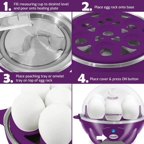 Elite Gourmet Electric Egg Cooker - 7 Egg Capacity Poacher & Omelet Maker with Auto Shut-Off | BPA Free