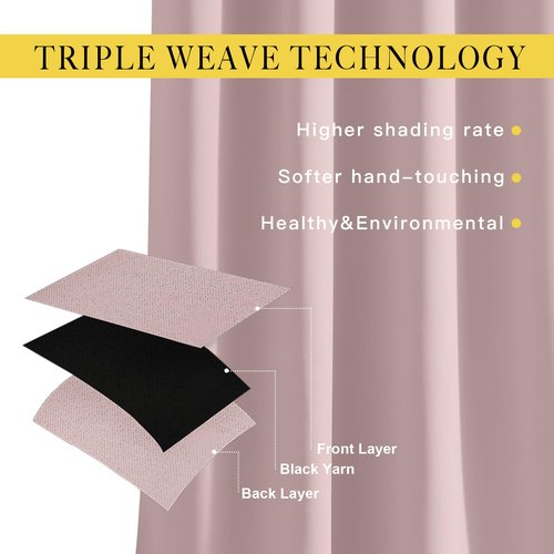 NICETOWN Light Block Window Curtains 84" Length - Home Fashion Thermal Insulated Solid Grommet Room Darkening Window Treatments for Hall Room, Blush Pink, 1 Pair, 52" Wide by 84" Long