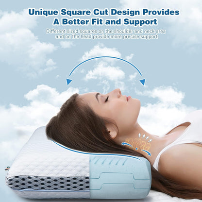 MASTERY MART Height Adjustable Gel Memory Foam Pillow, Firm Cooling Ventilated Neck Pillow for Neck Pain Relief, Back and Side Sleeper - 63x40cm