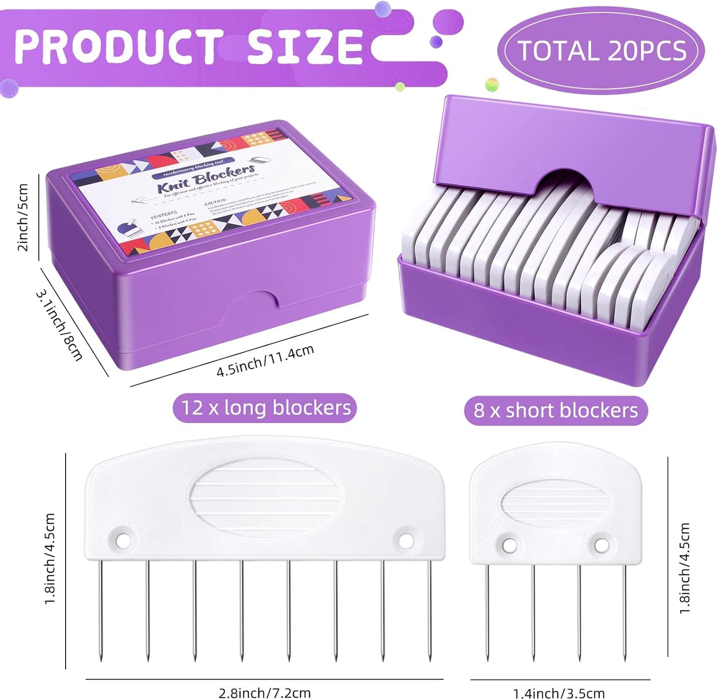 Skiennix Knit Blockers Kit - 20Pcs Blocking Combs for Knitting, Crochet & Lace Projects