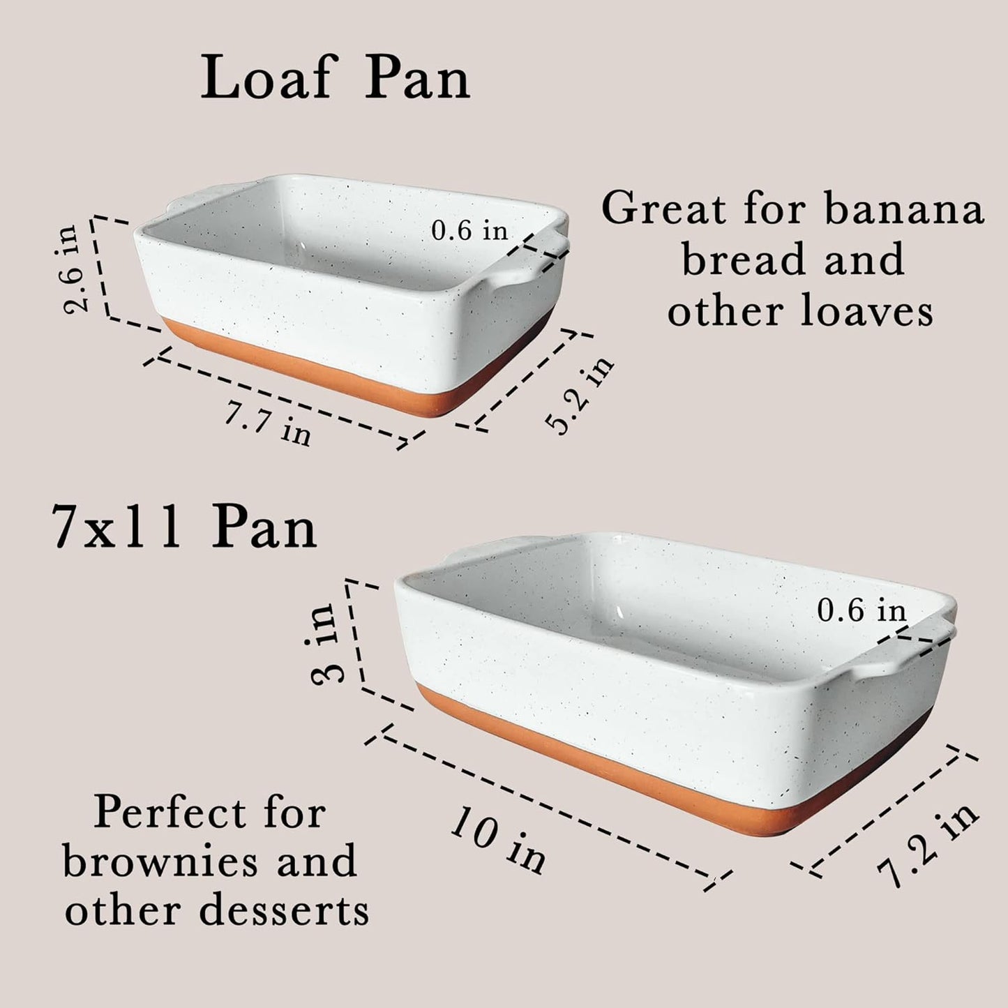 Mora Baking Dishes Set - 7x11in Porcelain Casserole & Loaf Bakeware, Oven-to-Table, Freezer Safe - White
