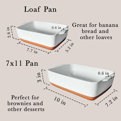 Mora Baking Dishes Set - 7x11in Porcelain Casserole & Loaf Bakeware, Oven-to-Table, Freezer Safe - White