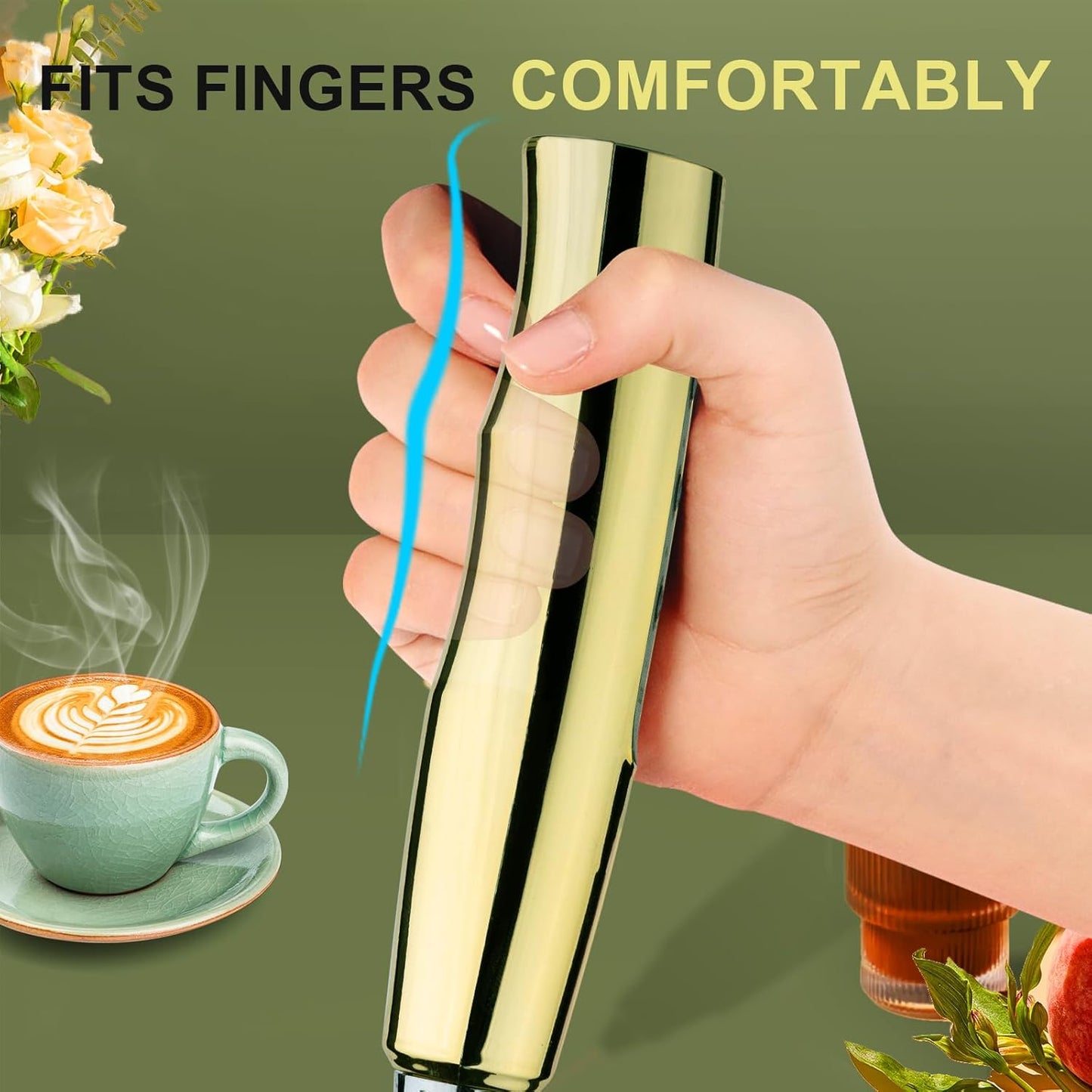 YUSWKO Handheld Milk Frother - Rechargeable Electric Whisk with Stand & 3 Speed Settings for Coffee, Latte, Cappuccino, Hot Chocolate