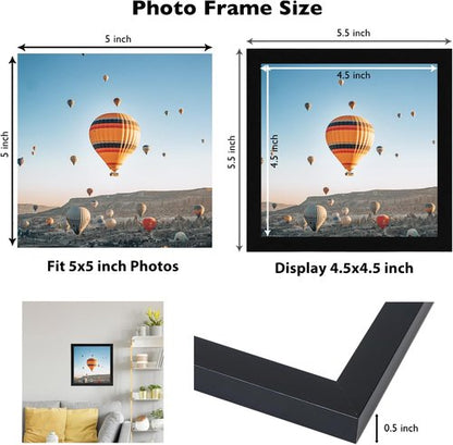 JCJMY 5x5 Picture Frame - Black Wall & Tabletop Display | Shatter-Resistant Plexiglass, Versatile Mounting Options