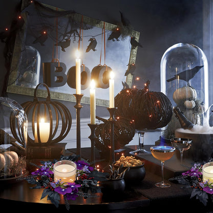 Purple Pansy Halloween Maple Leaf Candle Rings - Gothic Artificial Wreath for Table Centerpieces