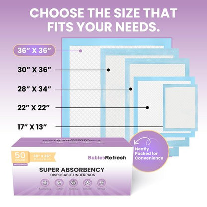 50 Count Super Absorbency 2XL 36” x 36" Disposable Underpads, Leakproof Quick Drying for Multi-use for Babies, Puppy Pads and Adults, Chucks, Disposable Diaper Changing Pad for Baby, Blue XXL